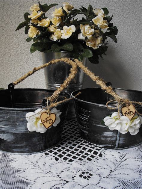 Set Of Two Distressed Tin Buckets Cute Alternative To