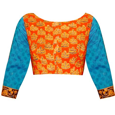 boat neck kalamkari and south cotton 3 4 sleeves readymade blouse master weaver ethnics india