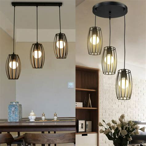 Industrial Pendant Light Vintage Black Metal Cage Chandelier Lighting