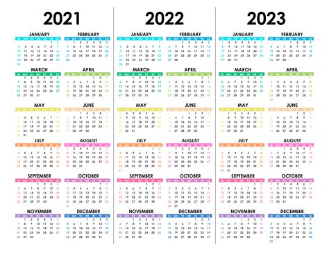 Plantilla Calendario 2021 2022 2023 Vector Ingl S Plantilla Texto