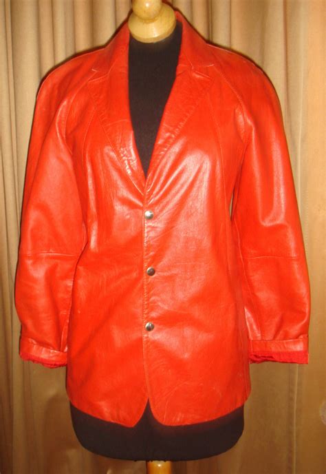 Authentic Vintage 80s Trophy Red Leather Jacket Coat Gem