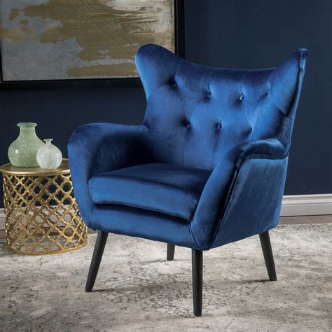 Noble House Mid Century Velvet Arm Chairnavy Blue