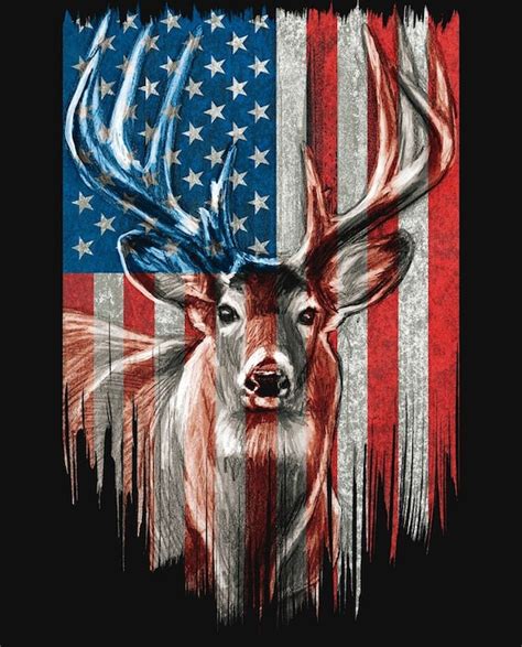 Patriotic Deer American Flag Digitally Printed 36 Panel Etsy