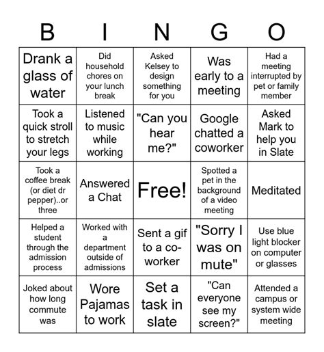 Virtual Office Bingo Card