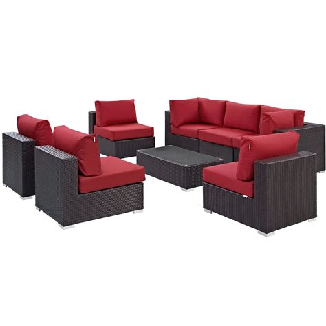 Starsun Depot Convene 8 Piece Outdoor Patio Sectional Set Espresso Red