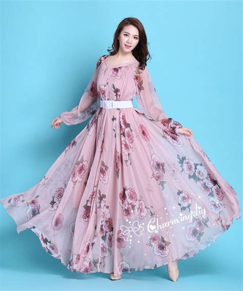 110 Colors Chiffon Pink Floral Flowber Autumn Long Sleeve Etsy