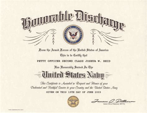 Navy Honorable Discharge Certificate