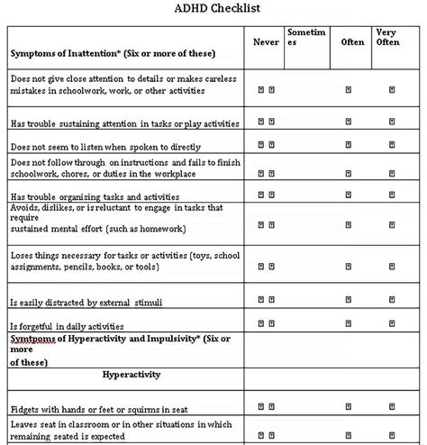 Printable Behavior Checklist Template