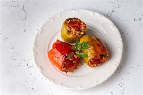 Premium Photo Traditional Turkish Foods Stuffed Pepper Etli Biber Dolmasi