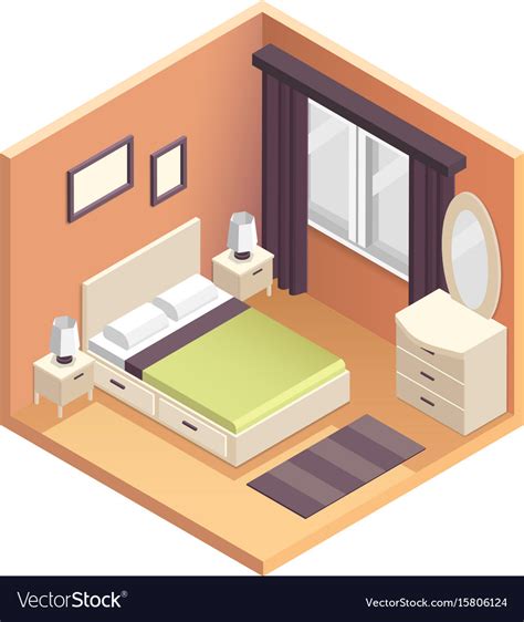 Isometric Bedroom Interior Design Royalty Free Vector Image