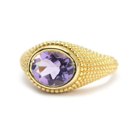 Nubia Oval Amethyst Yellow Gold Ring Size 7us Manarieu Moonstone