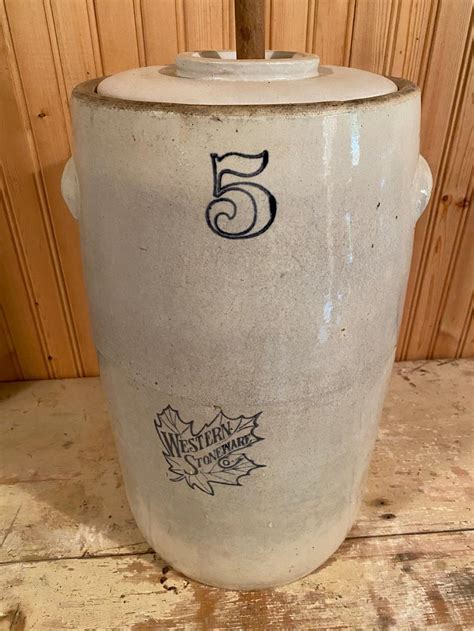At Auction Gallon Western Stoneware Dasher Butter Churn Farm House In Tall Cm