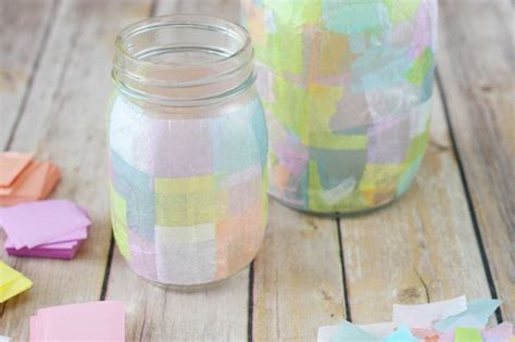 Tissue Paper Stained Glass Jars Crafts Unleashed Crafts With Glass
