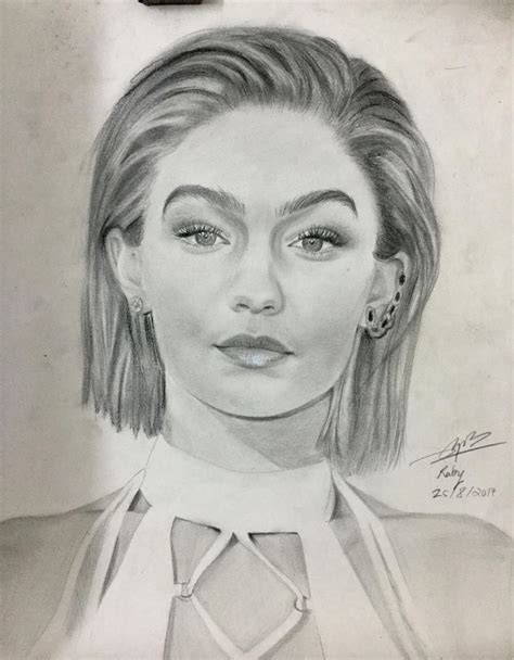 Gigi Hadid Drawing Pencilportrait Drawing — Gigi Hadid Portrait Drawing Get Inspired By Our