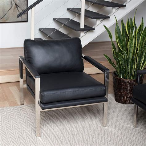 Studio Designs Home Lintel Modern Leather Arm Chair In Chrome Black W X D X H