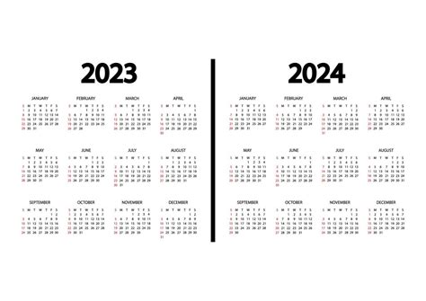 Kalender 2023 2024 Jaar De Week Begint Op Zondag Jaarlijkse