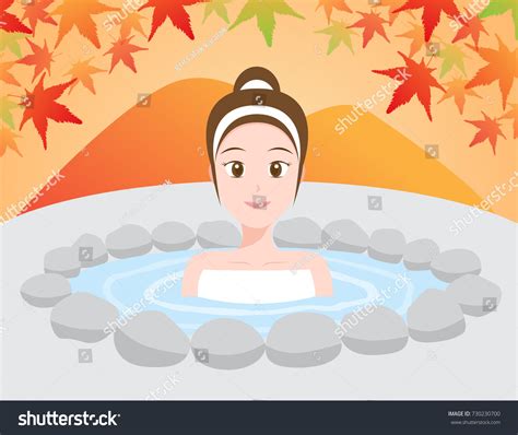 women japanese onsen hot spring vector stock vector royalty free 730230700