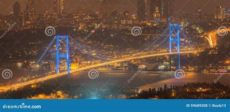 View Of Bosphorus Bridge At Night Istanbul Stock Photo Image Of Black