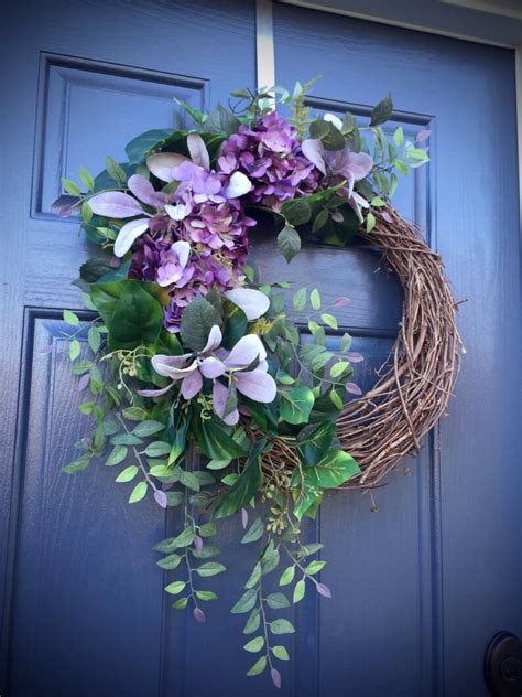 Hydrangea Wreath Spring Door Wreaths Purple Wreaths Spring Etsy