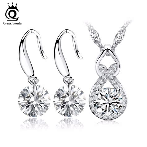 Aliexpress Com Buy Orsa Jewels Crystal Jewelry Sets Luxury Naked Crystal Earring Necklace