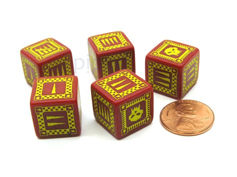 Orc 15mm D6 6 Sided 5 Piece Tally Mark Dice Set Red With Yellow