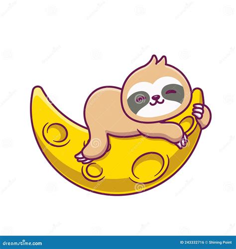 Cute Sloth Sleeping On Sickle Moon Cartoon Vector Icon Illustration