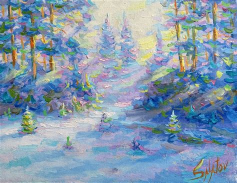 Original Winter Oil On Canvas Painting Artwork Snow Forest Etsy