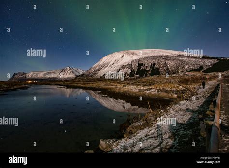 Aurora Borealis Over Lofoten Islands Norway Europe Stock Photo Alamy