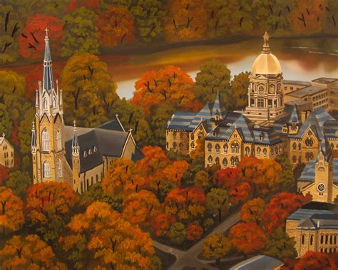 Notre Dame Art Print Campus Painting Golden Dome Sacred Etsy