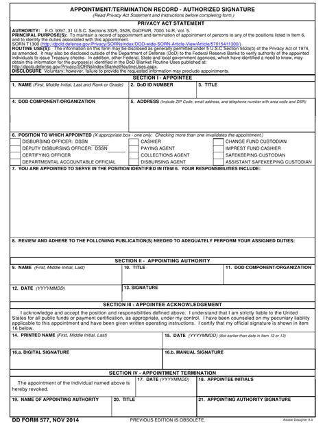 Authorized form sample creative images. DD Form 577 Download Fillable PDF or Fill Online ...