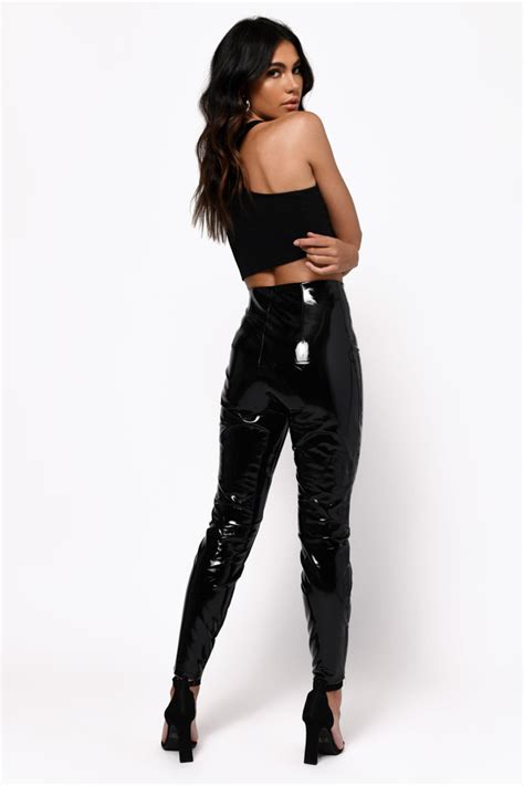 Faux leather is made of a petroleum base mixed with vinyl, and some uv and fire protection solutions that is coated on paper and baked with a couple different coats, and then stuck on a fabric backing. Black Leggings - Faux Leather Leggings - Black Shiny ...