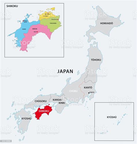 Japan Region Shikoku Administrative And Political Map Stock