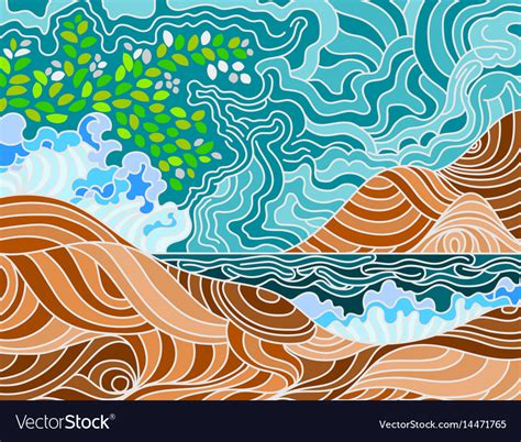 Abstract Beach Doodle Scene Royalty Free Vector Image
