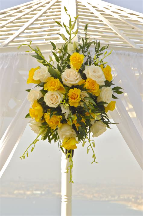 Couple smiling after vow exchange in asheville, north carolina. Yellow Wedding Arch Flowers