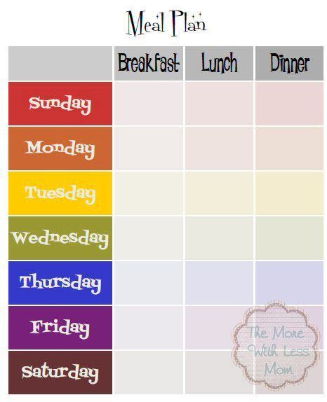 I would suggest you base your lunch and dinner times around what time you eat your other meals. Weekly Meal Plan Template with Breakfast Lunch & Dinner Free 8x10 Printable PDF from The More ...