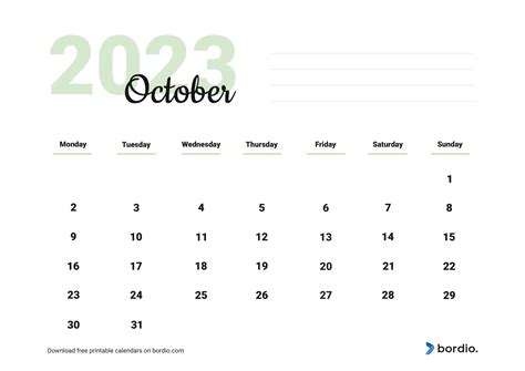 Printable October 2023 Calendar Free Download In Pdf Bordio