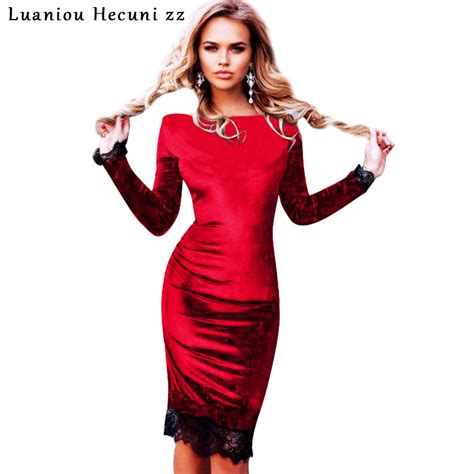 Chu Ni Sexy Women Slim O Neck Long Sleeved Dress Autumn Package Hip Lace Dresses Bodycon Wine 6