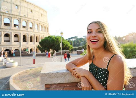 roman holiday smiling beautiful tourist girl in rome italy stock image image of italian