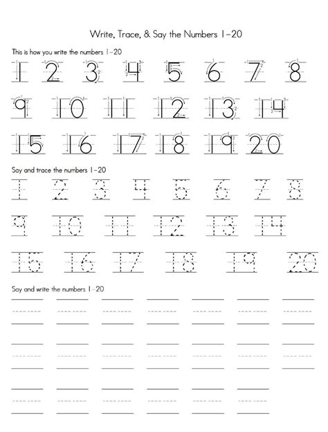 Kindergarten 1 20 Worksheets