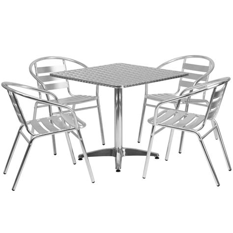 315 Square Aluminum Indoor Outdoor Table Set With 4 Slat Back Chairs