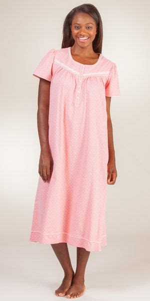 100 Cotton Nightgowns Aria Short Sleeve Knit Gown In Coral Dot Knit Gown Clothes Night Gown