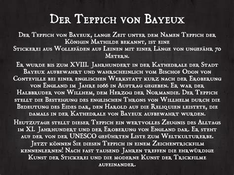 Jährlich zieht der teppich von bayeux mehr als 400 000 besucher aus der ganzen welt an und ist eine quelle künstlerischer inspiration. Der Teppich von Bayeux Zeichentrick - DVD