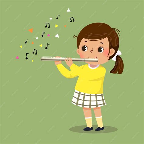 Premium Vector Vector Illustration Of Cute Little Girl Playing The Flute