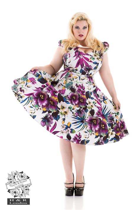 White Purple Pansies Floral Swing Dress In Whiteblue Hearts And Roses