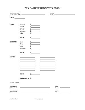 Pta Cash Verification Form Fill And Sign Printable Template Online