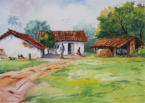 Village Watercolor Paintings By Balakrishnan 2
