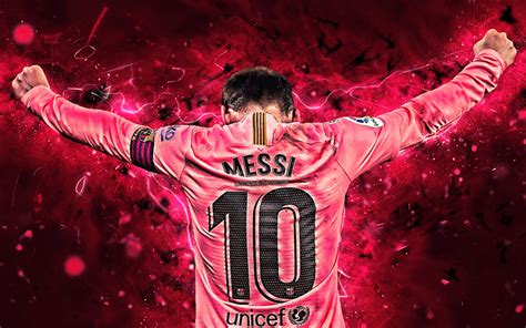 Download Wallpapers Lionel Messi Back View Pink Uniform Barcelona Fc