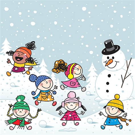 Cartoon Of A Children Playing In Snow Illustrations Royalty Free