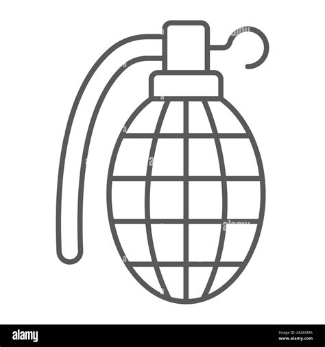 Grenade Thin Line Icon Army And Military Hand Bomb Sign Vector