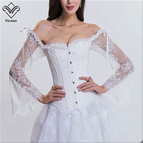 Buy Zzebra White Wechery Women Steampunk Corset Sexy Long Sleeve Lace Corselet Lace Up Bustiers